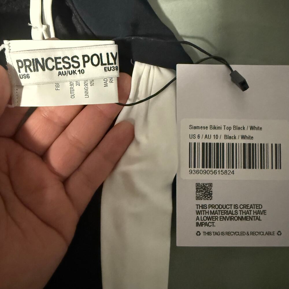 Princess Polly Siamese Bikini Top, Black/White, US 6 - Picture 3 of 4